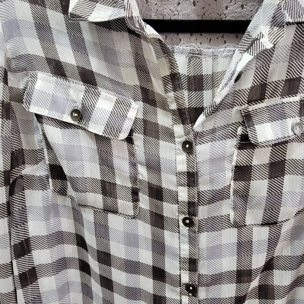 Band of Gypsies Sheer Button Down Long Sleeve Shirt Size Small Lace Back - Picture 12 of 12